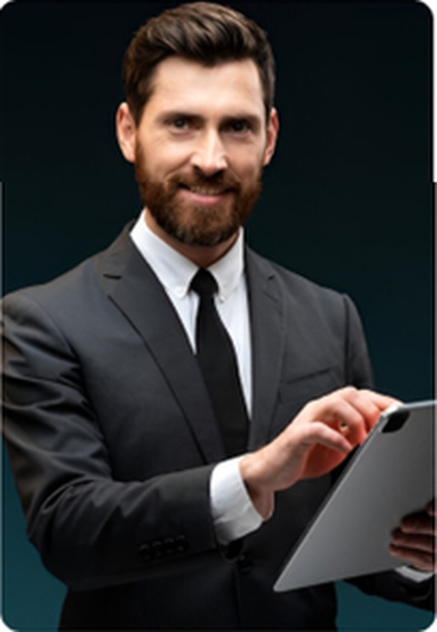 Consultant holding a tablet