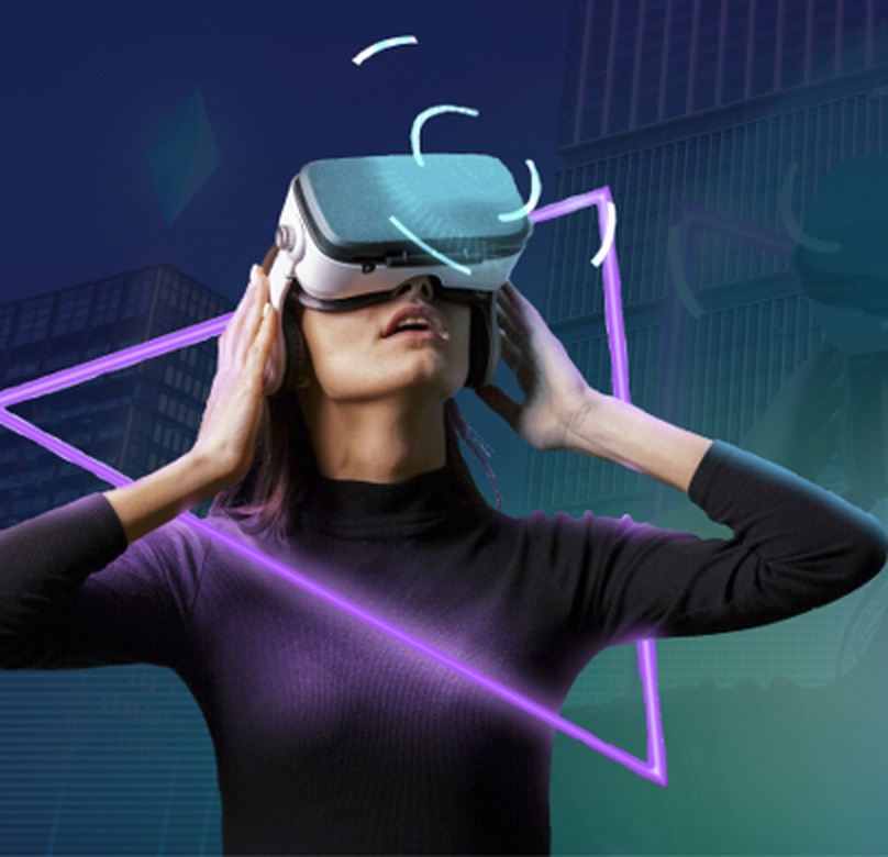 Woman exploring a virtual reality experience