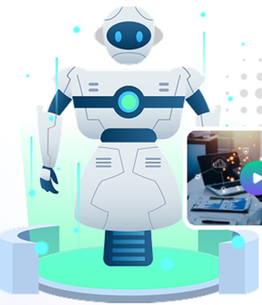 AI robot on a glowing platform